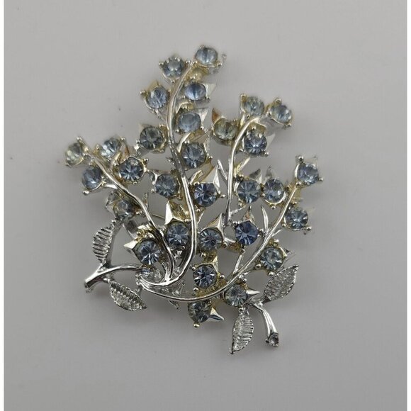 Vintage Signed Coro blue stone flower brooch - Picture 8 of 8